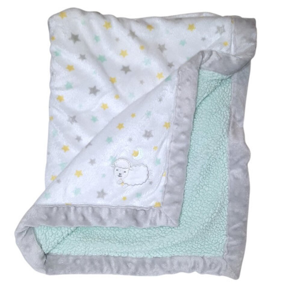 Carter's Child Of Mine Lamb Stars Green Sherpa Security Lovey Blanket 31" X 40"